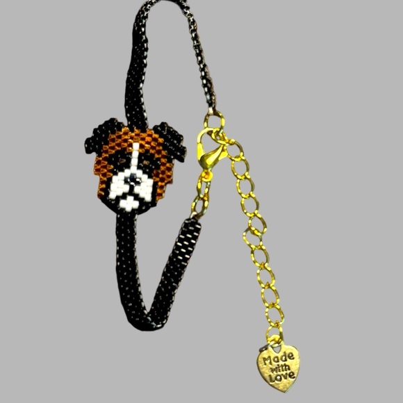 Handcrafted beaded boxer dog brick stitch bracelet with adjustable peyote band - Picture 3 of 5